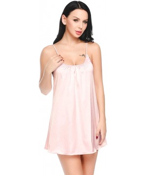 Slips Women Satin Nightgown Lace Lingerie Chemise Spaghetti Strap Sleepwear - Pink - CL188AYDZ86