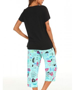 Sets Women's Cute Sleepwear Tops with Capri Pants Pajama Sets - Black Cup - CE19E4NYGL6