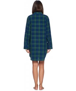 Nightgowns & Sleepshirts Women's Woven Plaid Long Sleeve Button Down Sleep Shirt Nightshirt - Green Blackwatch - CV18UO2NCE5