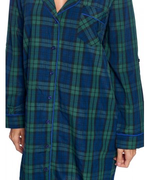 Nightgowns & Sleepshirts Women's Woven Plaid Long Sleeve Button Down Sleep Shirt Nightshirt - Green Blackwatch - CV18UO2NCE5