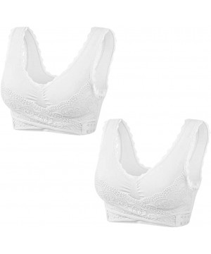 Bras Sport Bra for Women Front Cross Side Buckle Yoga Bra Sleep Wireless Bra - White-2pack - CD199OZZ5G3