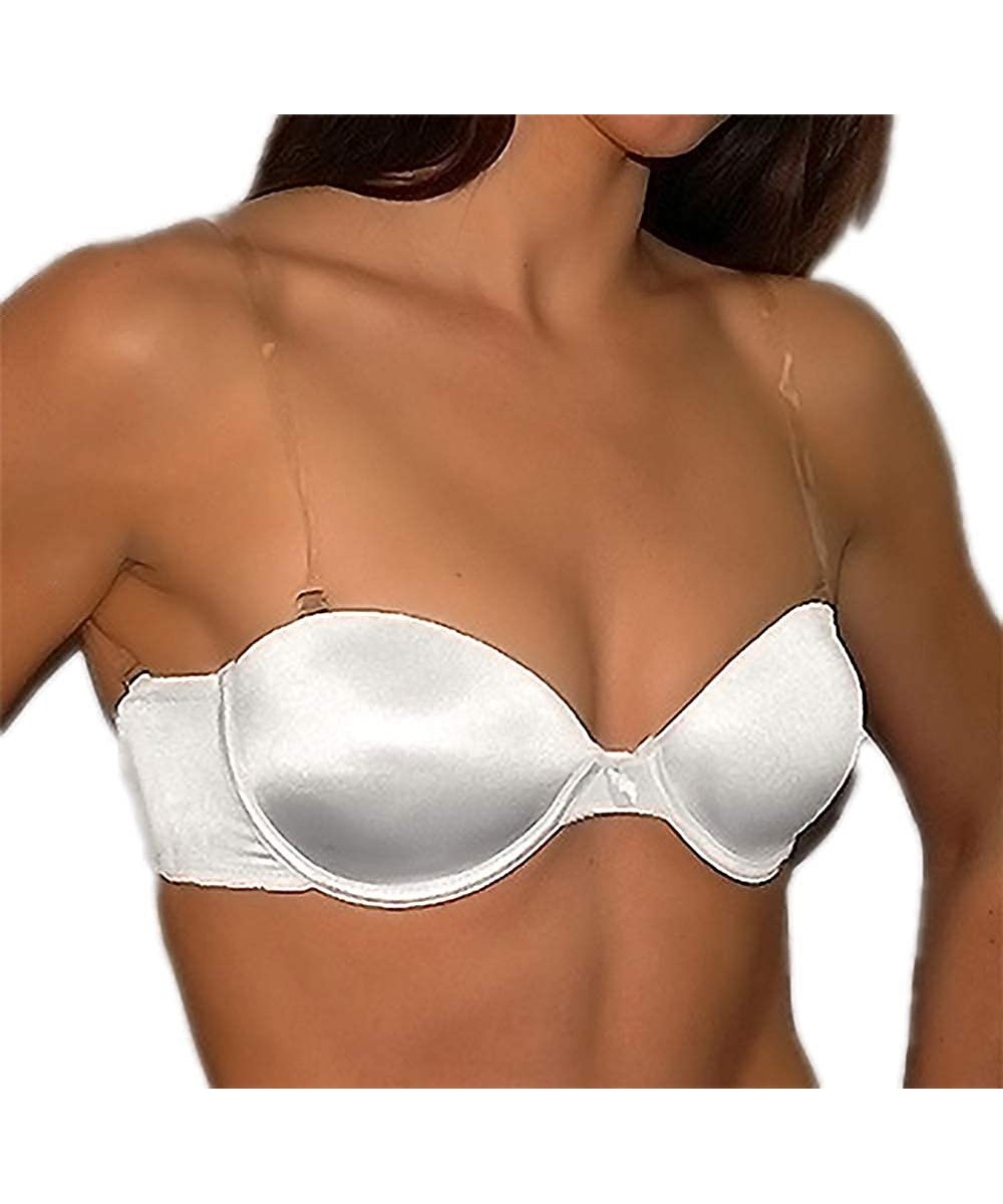 Bras Transparent Invisible Clear Straps Back Straps Push UP Padded Strapless Bra Bras - White - C018IK0XQXC