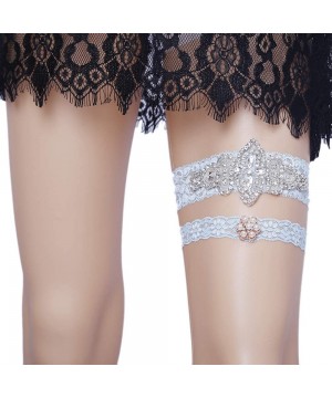 Garters & Garter Belts Sexy Lace Wedding Garters for Bride Rhinestone Bridal Garter Set 2 pcs - O-blue - CR18H85ST8U