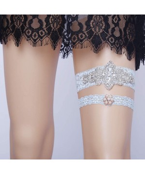 Garters & Garter Belts Sexy Lace Wedding Garters for Bride Rhinestone Bridal Garter Set 2 pcs - O-blue - CR18H85ST8U