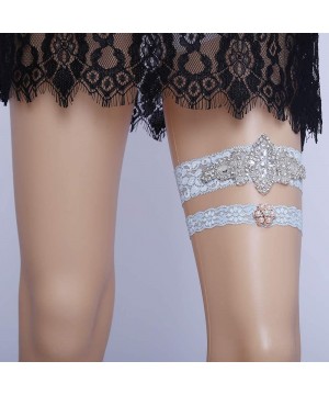 Garters & Garter Belts Sexy Lace Wedding Garters for Bride Rhinestone Bridal Garter Set 2 pcs - O-blue - CR18H85ST8U