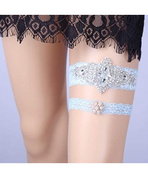 Garters & Garter Belts Sexy Lace Wedding Garters for Bride Rhinestone Bridal Garter Set 2 pcs - O-blue - CR18H85ST8U