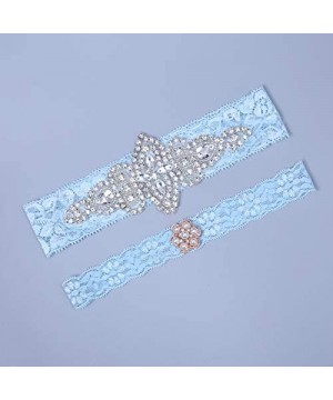 Garters & Garter Belts Sexy Lace Wedding Garters for Bride Rhinestone Bridal Garter Set 2 pcs - O-blue - CR18H85ST8U