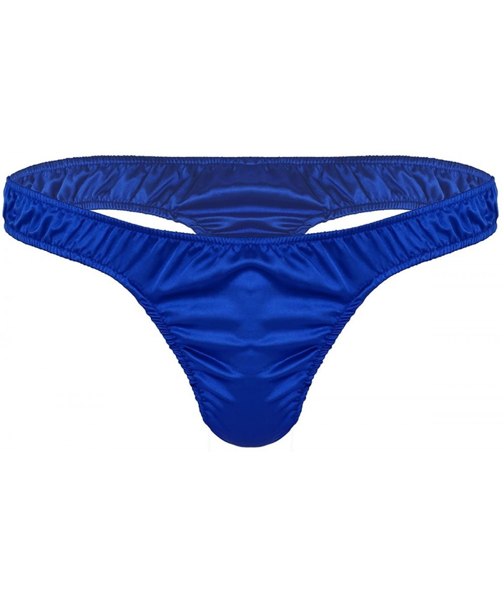 G-Strings & Thongs Men's Shiny Satin Ruffled Low Rise G-String Thong T-Back Sissy Pouch Panties Underwear - Blue - CX19D8NDGA4