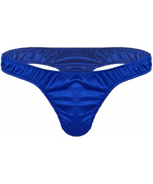 G-Strings & Thongs Men's Shiny Satin Ruffled Low Rise G-String Thong T-Back Sissy Pouch Panties Underwear - Blue - CX19D8NDGA4