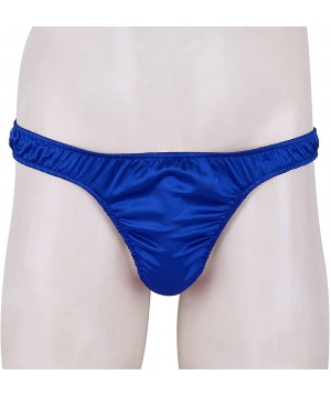 G-Strings & Thongs Men's Shiny Satin Ruffled Low Rise G-String Thong T-Back Sissy Pouch Panties Underwear - Blue - CX19D8NDGA4