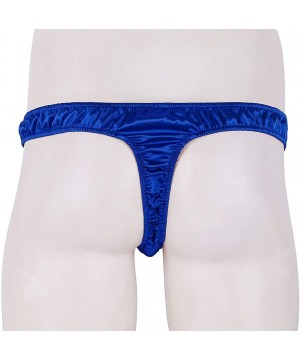 G-Strings & Thongs Men's Shiny Satin Ruffled Low Rise G-String Thong T-Back Sissy Pouch Panties Underwear - Blue - CX19D8NDGA4