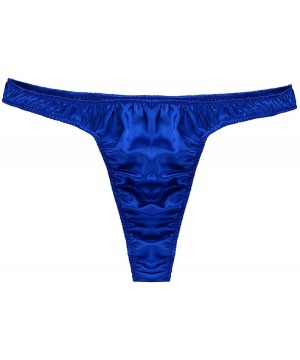 G-Strings & Thongs Men's Shiny Satin Ruffled Low Rise G-String Thong T-Back Sissy Pouch Panties Underwear - Blue - CX19D8NDGA4