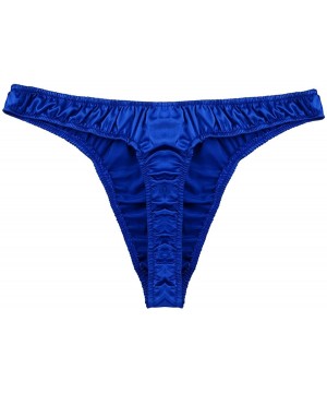 G-Strings & Thongs Men's Shiny Satin Ruffled Low Rise G-String Thong T-Back Sissy Pouch Panties Underwear - Blue - CX19D8NDGA4