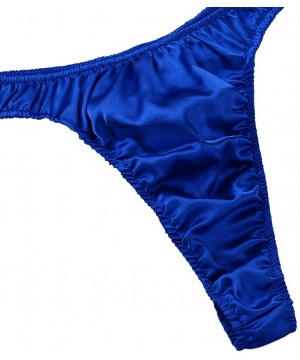 G-Strings & Thongs Men's Shiny Satin Ruffled Low Rise G-String Thong T-Back Sissy Pouch Panties Underwear - Blue - CX19D8NDGA4