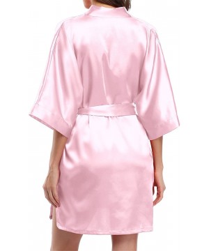 Robes Pure Color Satin Short Silky Bathrobe Sleepwear Nightgown Pajama - Baby Pink - CA186O7LKKA