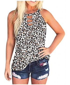 Panties Womens Crew Neck Tank Tops Summer Leopard/Tie-Dye Sleeveless Hollow Out Tunic Tee Shirts - White - C8199SIKH85