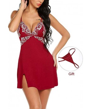 Nightgowns & Sleepshirts Women Lingerie V Neck Nightwear Satin Sleepwear Lace Chemise Mini Teddy Nighty for Women Sexy Hot - ...