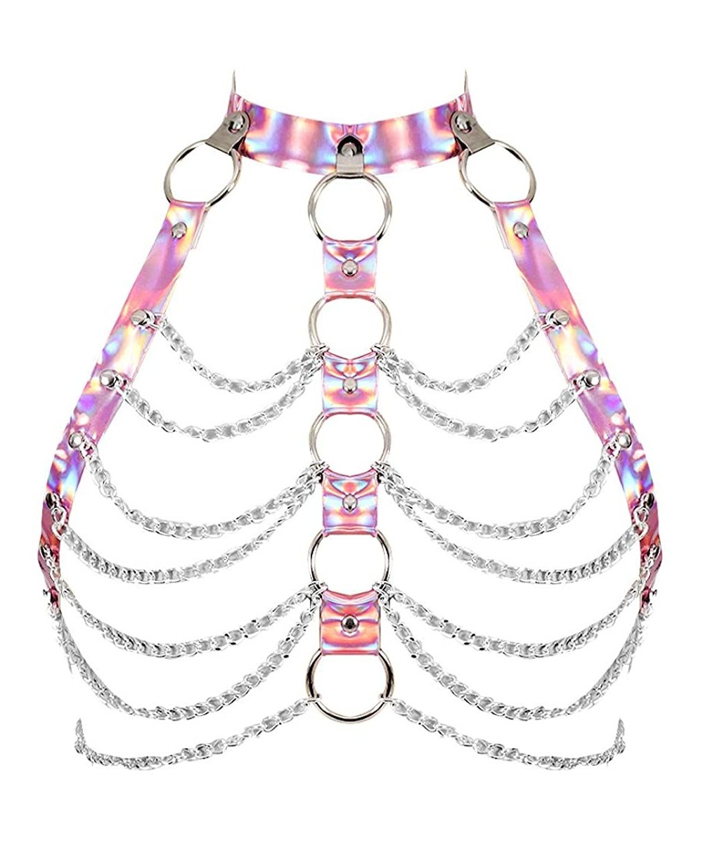 Bras Punk Gothic Leather Body Harness Women Crop Tops Hollow Out Cupless Bra - Laser Colorful - CK18NCOAG2H