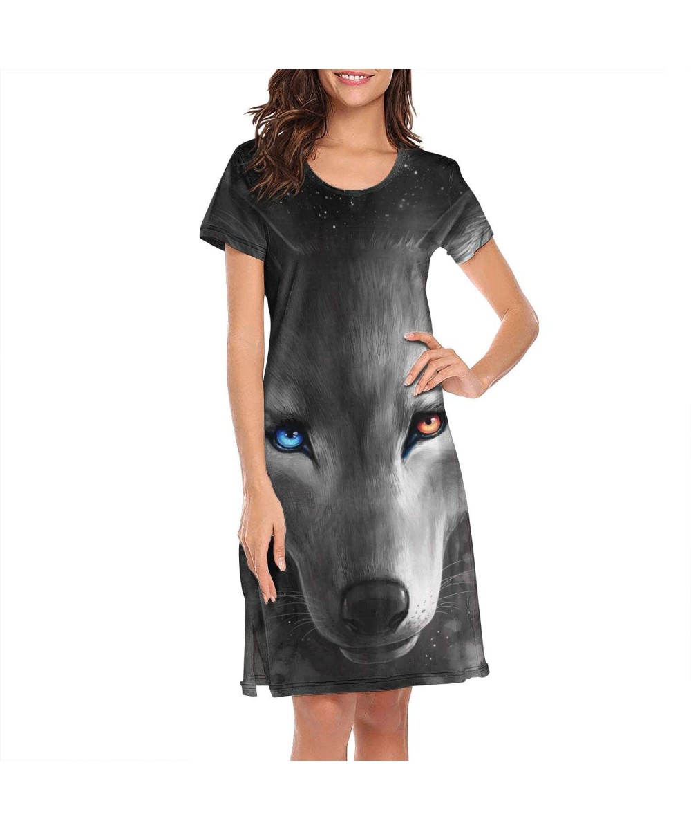 Nightgowns & Sleepshirts Ice Fire Wolf 3D Print Nightdress for Women Comfortable Sleep Shirt Breathable Womens Sleepwear Nigh...