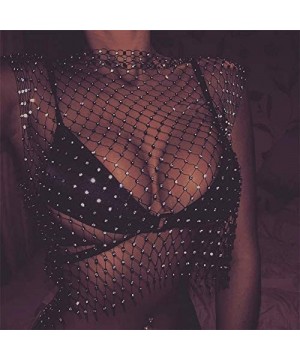 Camisoles & Tanks Women Sexy Diamond Mesh Tank Tops Hollow Out See Through Crop Tops for Festival Club Rave Outfit - Black O ...