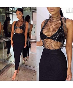 Camisoles & Tanks Women Sexy Diamond Mesh Tank Tops Hollow Out See Through Crop Tops for Festival Club Rave Outfit - Black O ...