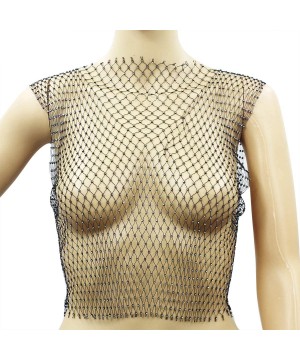 Camisoles & Tanks Women Sexy Diamond Mesh Tank Tops Hollow Out See Through Crop Tops for Festival Club Rave Outfit - Black O ...