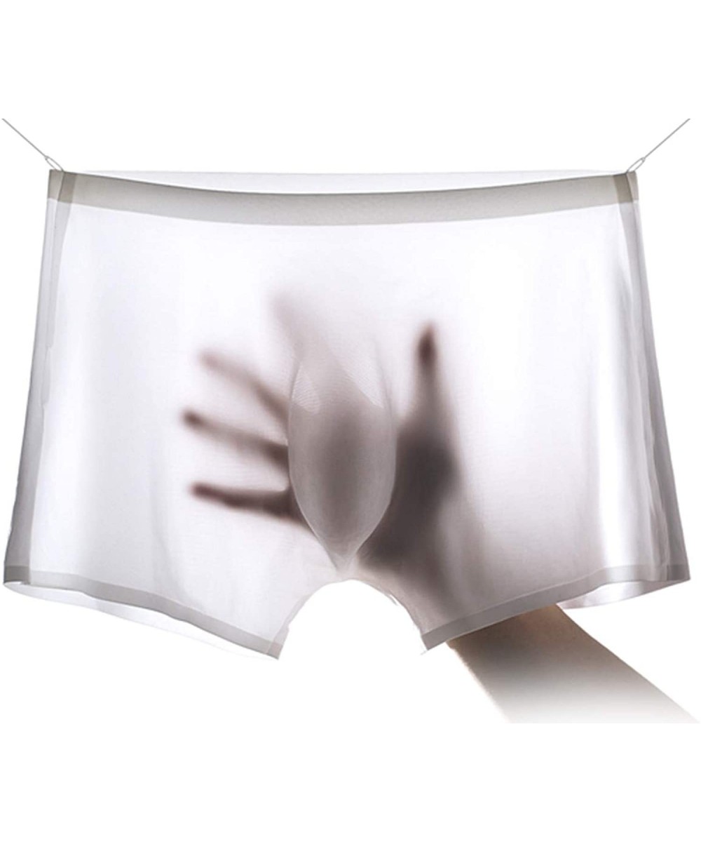 Boxer Briefs Men's Traceless Underwear Ice Silk Boxer Brief Sexy See-Through Transparent Briefs - White - CS18T83RMZ4