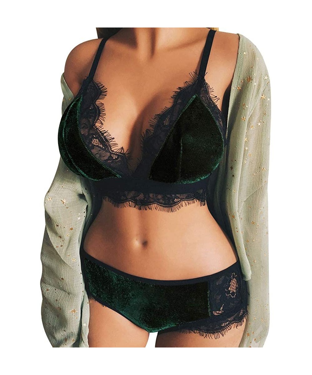 Bustiers & Corsets Women Lingerie Corset Bandage Lace Sleepwear Underwear - Green - CS18U7H8XZI