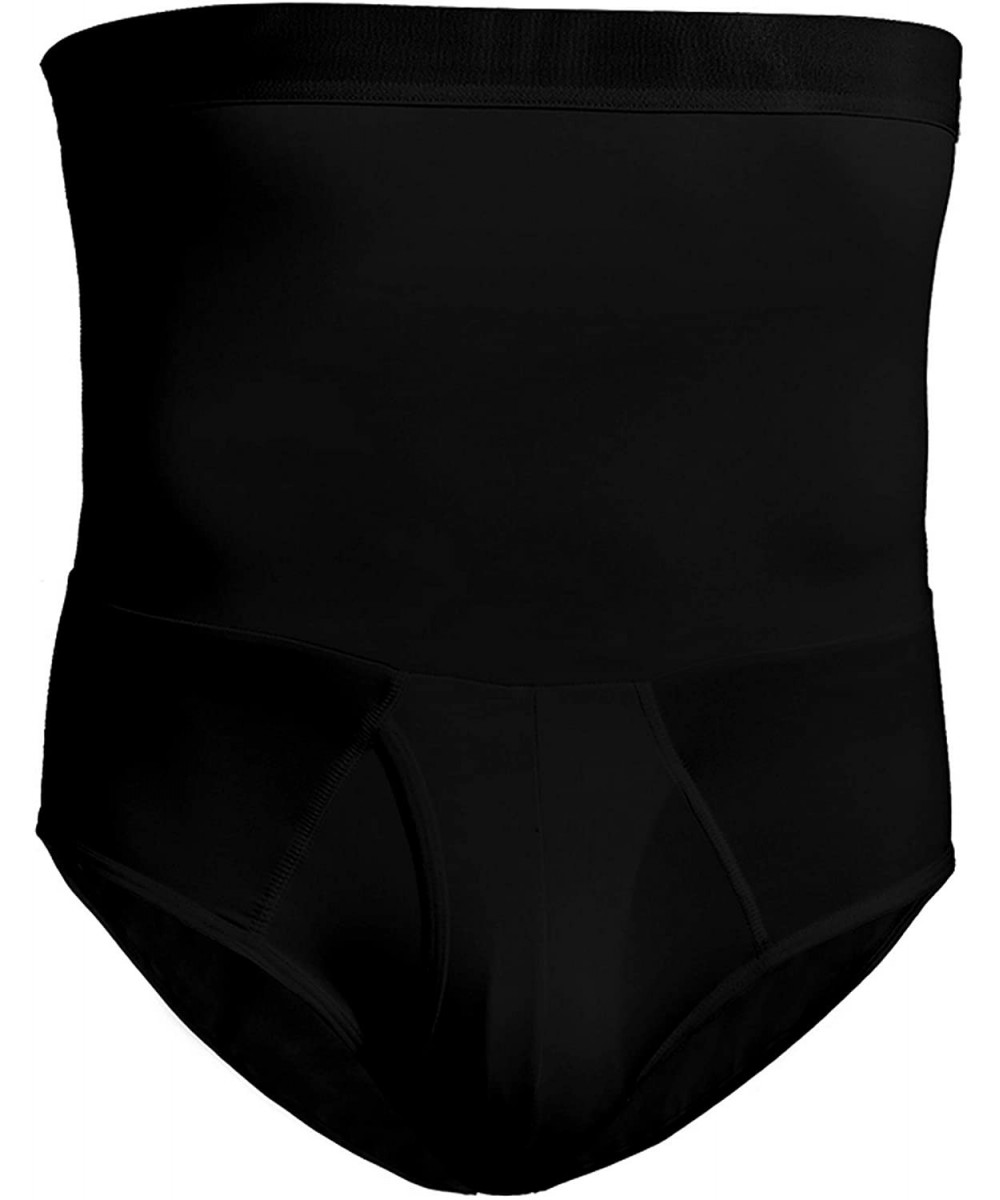 Briefs Men's Double-Layer Belt Anti-Curling High Waist Body Sculpting Pants Abdomen Shaping Triangle Underwear - Black - C619...