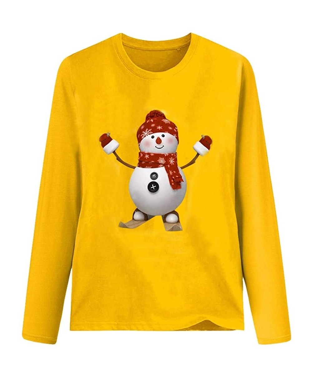 Robes Women's Christmas Plus Size Shirts Casual Pull Sleeve Snowman Print Pullover Solid Loose Fall Blouse Top Tee - F - CA18...