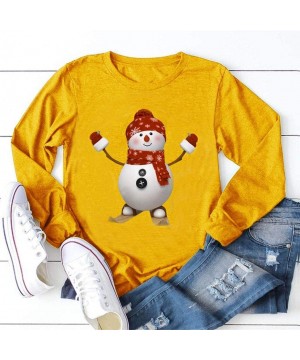 Robes Women's Christmas Plus Size Shirts Casual Pull Sleeve Snowman Print Pullover Solid Loose Fall Blouse Top Tee - F - CA18...