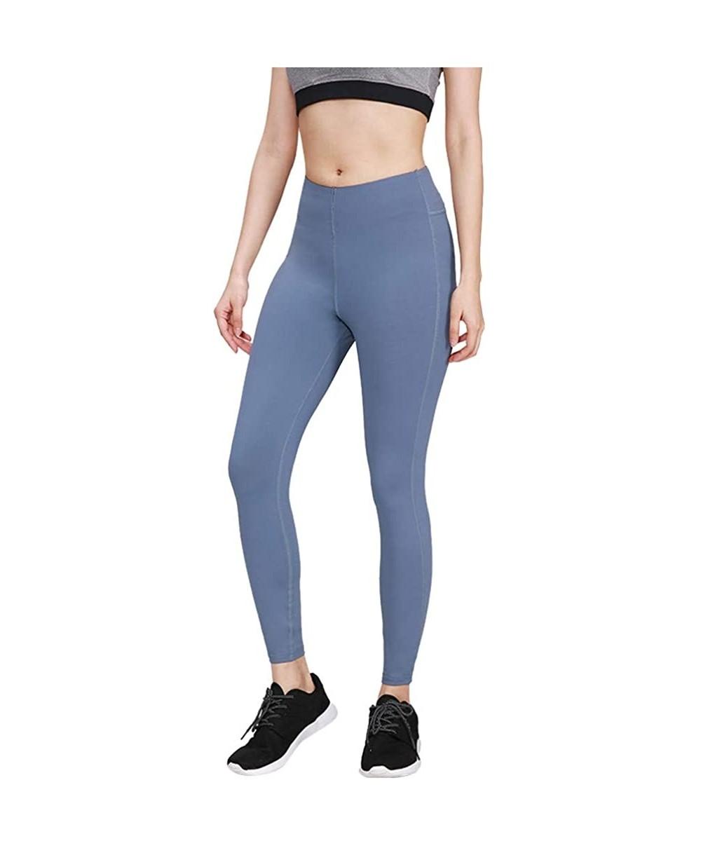 Slips Yoga Pants for Women-Women's High Waist Tight Running Sports Elastic Solid Color Fitness Yoga Pants - Blue - C6193WSI8GN