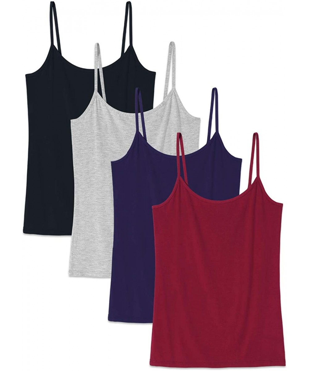 Camisoles & Tanks Basic Cami Women Stretch Camisole Spaghetti Strap Tank Top 4-Pack - 4 Pack-black/Gray/Dark Blue/Wine Red - ...