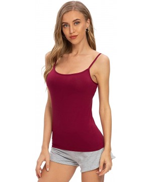 Camisoles & Tanks Basic Cami Women Stretch Camisole Spaghetti Strap Tank Top 4-Pack - 4 Pack-black/Gray/Dark Blue/Wine Red - ...