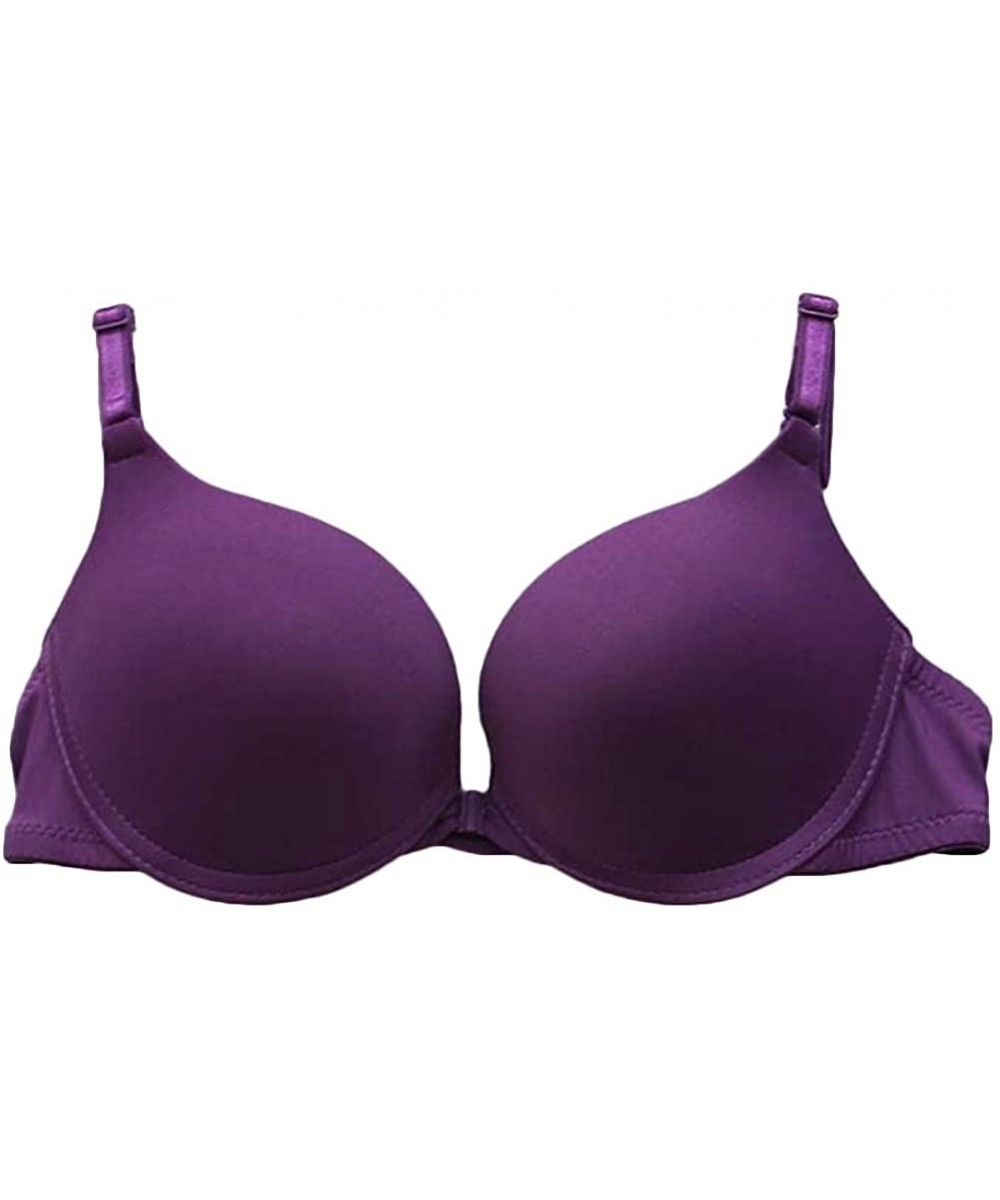 Bras Women Front Close Bra Soft Push Up Underwire Bras Racerback Bralette Underwear 11 Colors - Purple - C4188A4N8DT