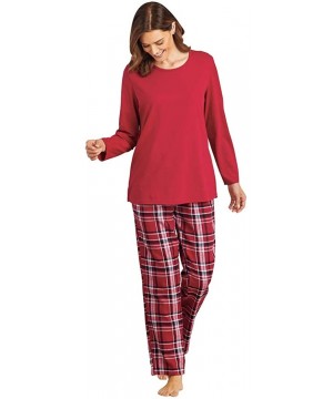 Sets Women's Pajama Set - 100% Flannel Pants and Long Sleeve Cotton PJ Top - Scarlet - CI18Y6ZG4A8