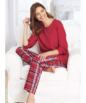 Sets Women's Pajama Set - 100% Flannel Pants and Long Sleeve Cotton PJ Top - Scarlet - CI18Y6ZG4A8