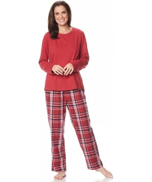 Sets Women's Pajama Set - 100% Flannel Pants and Long Sleeve Cotton PJ Top - Scarlet - CI18Y6ZG4A8