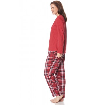 Sets Women's Pajama Set - 100% Flannel Pants and Long Sleeve Cotton PJ Top - Scarlet - CI18Y6ZG4A8