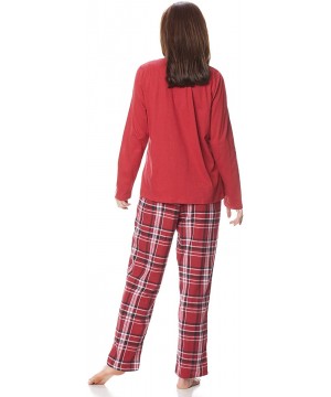 Sets Women's Pajama Set - 100% Flannel Pants and Long Sleeve Cotton PJ Top - Scarlet - CI18Y6ZG4A8