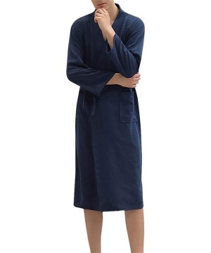 Robes Soft Absorbent Lightweight Robe Long Length Solid Color Kimono Waffle Spa Bathrobe Leisure Wear for Men - Navy - C2194G...