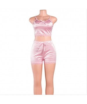 Sets Women Sleeveless Lace Crop Top Camisole and Shorts Nightwear Sleepwear Pajamas Set - Pink - C818UEQ5XA6