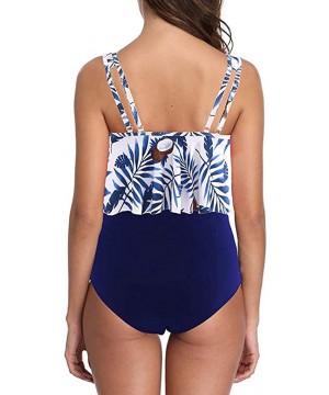 Thermal Underwear Women Two Piece Plus Size Sexy Backless Halter Beach Printed Swimwear Set - Navy - CJ195LQZA2A