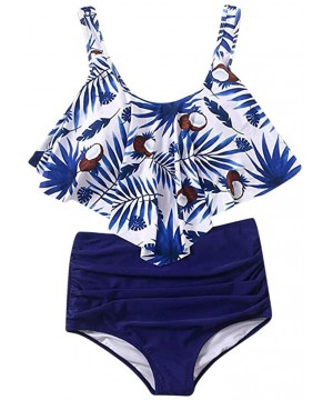 Thermal Underwear Women Two Piece Plus Size Sexy Backless Halter Beach Printed Swimwear Set - Navy - CJ195LQZA2A