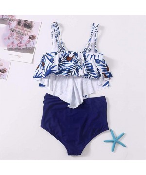 Thermal Underwear Women Two Piece Plus Size Sexy Backless Halter Beach Printed Swimwear Set - Navy - CJ195LQZA2A