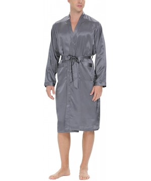 Robes Men's Silk Robe- Bathrobe Kimono Satin Long Sleeves Nightgown Sleepwear Lightweight Big and Tall Size S-XXL - Gray - CM...