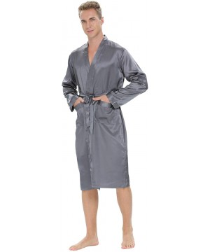 Robes Men's Silk Robe- Bathrobe Kimono Satin Long Sleeves Nightgown Sleepwear Lightweight Big and Tall Size S-XXL - Gray - CM...