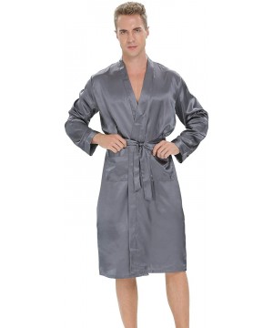 Robes Men's Silk Robe- Bathrobe Kimono Satin Long Sleeves Nightgown Sleepwear Lightweight Big and Tall Size S-XXL - Gray - CM...