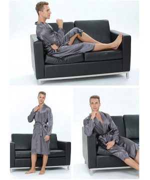 Robes Men's Silk Robe- Bathrobe Kimono Satin Long Sleeves Nightgown Sleepwear Lightweight Big and Tall Size S-XXL - Gray - CM...