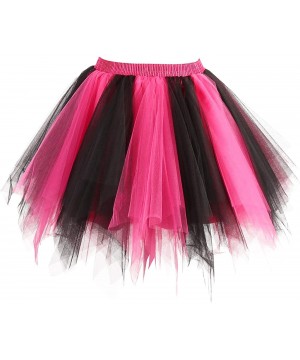 Slips Women's 1950s Vintage Petticoats Bubble Tutu Dance Half Slip Skirt - A-black-fuchsia - CD199ZSGKLL